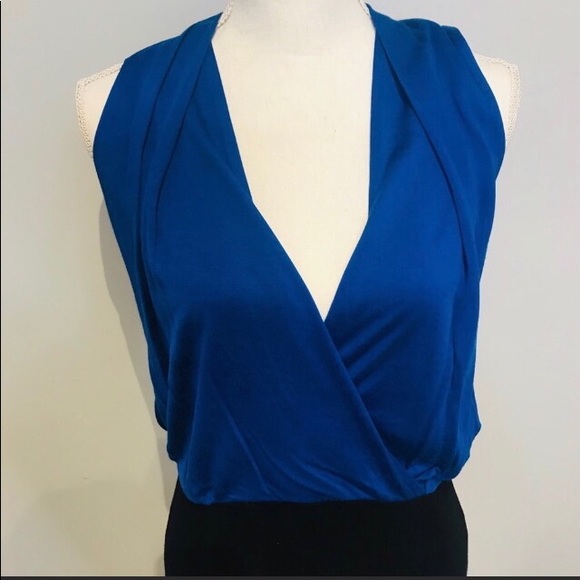 French Connection Royal Blue & Black V-Neck Great Dress for Work Size 8 - Picture 3 of 8